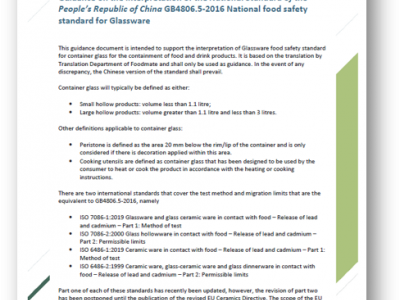 Guidance on the Chinese National food safety standard for Glassware
